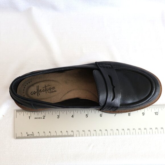 Size 37 M - Clarks Black Leather Loafers - Penny Loafers - Picture 10 of 12